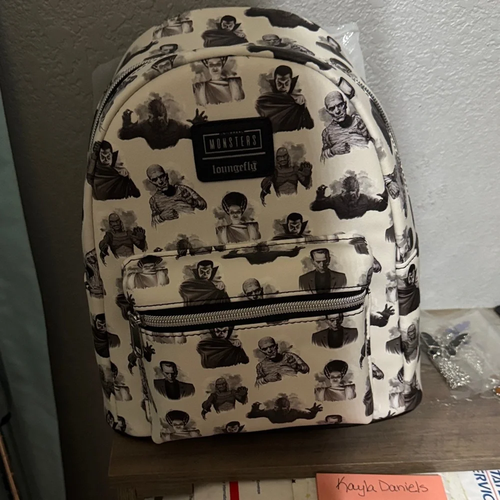 Loungefly Black & White Monsters Pattern Backpack